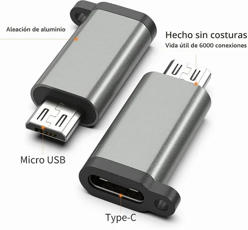 Vista 2 de Adaptador USB-C a Micro USB, paquete de 3 unidades USB tipo C hembra a micro USB macho convertidor USB C a Micro B 2.0 carga y sincronización