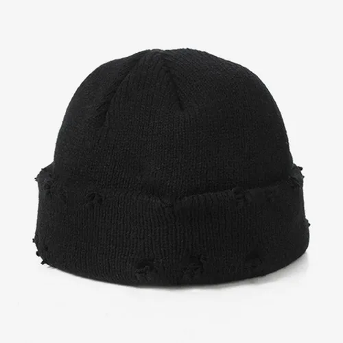 Vista 2 de XRDSS Hip-hop Slouchy - Sombrero de punto rasgado unisex con anillo de metal