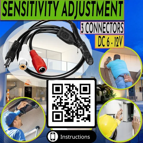 Vista 4 de Micrófono CCTV con preamplificador RCA Audio Out 12V DC — Ganancia ajustable — para cámaras DVR/NVR e IP (1 paquete)