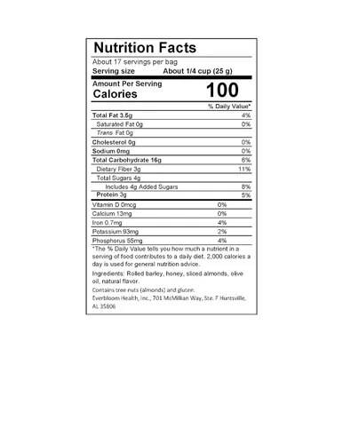 Vista 7 de Burl Barley Granola, Granola de vainilla y almendras, grano de cebada, 1 libra, paquete de 2, cereal de cebada enrollado de grano entero