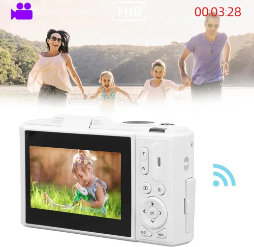 Vista 4 de Cámara digital de 64 MP, pantalla IPS de 3 pulgadas, cámara digital compacta retro de video 4K, zoom digital 18X, cámara recargable de vlogging