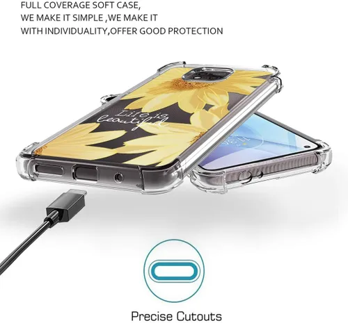 Vista 6 de Osophter Funda para Moto G Power 2021, diseño floral floral para niñas y mujeres, absorción de golpes, flexible de goma TPU para Motorola G Power