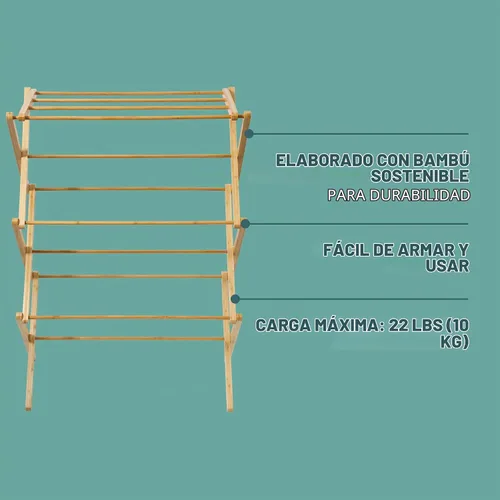 Vista 3 de Gibson Home Riverrun - Estante de secado plegable de bambú para ropa, toallas, mantas – Estante de secado de ropa plegable de 2 niveles, soporte