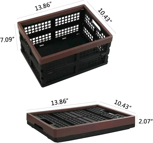 Vista 2 de Kekow Cesta de almacenamiento plegable de plástico negro de 15 L, almacenamiento de cajas plegables, juego de 3