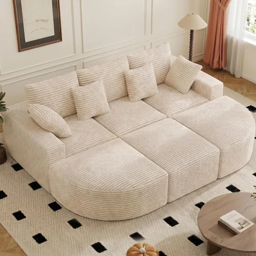 Vista 19 de Sofá modular de 146 pulgadas, sofás de nube convertibles en forma de U para sala de estar con otomana, juego de sofá de pana de 6 plazas sin hueso