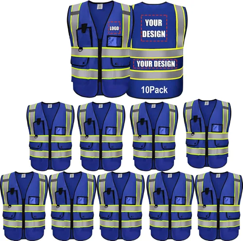 Vista 39 de Chaleco Reflectante Clase 2 de Seguridad ANSI con Bolsillos y Cremallera de Alta Visibilidad Uniforme de Construcción K-verde-1pack-custom