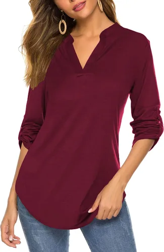 Vista 9 de Halife Blusa de trabajo con cuello en V y manga 3/4 enrollable, estampado c-army verde