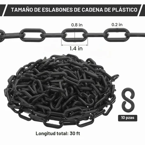 Vista 2 de PATIKIL Cadenas de plástico, cadenas de seguridad de 30 pies, cadenas de plástico negro para barreras, control de multitudes, líneas de cola