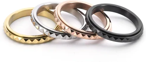 Vista 6 de Nanafast Anillos de ansiedad de acero de titanio de 0.118 pulgadas para mujeres y hombres, anillos multifacéticos para ansiedad, anillos giratorios