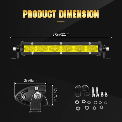 Vista 2 de AUXTINGS 2 x 7 pulgadas 30 W amarillo ámbar de una sola fila LED barra de luz 3000 K perfil bajo ultra delgado mini haz de inundación LED
