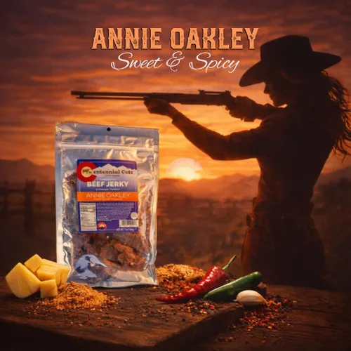 Vista 7 de Centennial Cuts Tasajo de res – 7 oz, Annie Oakley dulce y picante