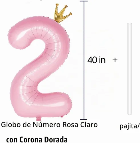 Vista 3 de Globo gigante rosa claro número 2 con corona, 40 pulgadas