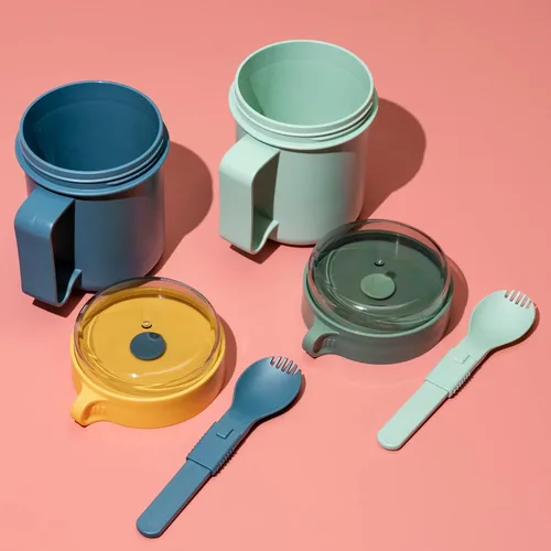 Vista 2 de Tazas de sopa para microondas con tapas, paquete de 2 tazas aptas para microondas para fideos ramen, sopa, bebidas, 17.63 onzas, verde, amarillo