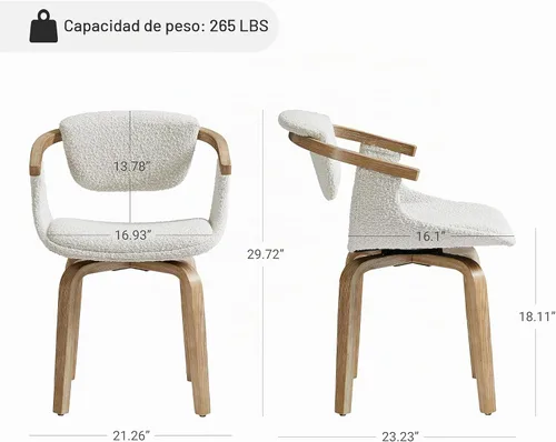 Vista 2 de Zouron Silla de escritorio giratoria sin ruedas, silla de oficina moderna de mediados de siglo, silla de comedor Boucle con patas de madera, silla