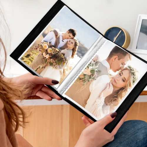 Vista 5 de Lanpn Álbum de fotos de boda de 4 x 6 pulgadas, 2 paquetes, cada paquete tiene capacidad para 50 imágenes, mini álbumes de fotos de boda