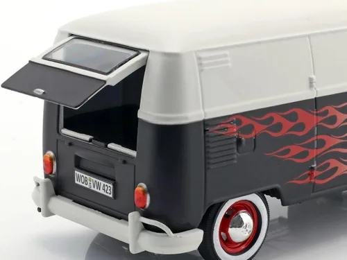 Vista 4 de Volkswagen Tipo 2 (T1) Van de entrega con llamas 1/24 fundido a troquel modelo de coche por Motormax