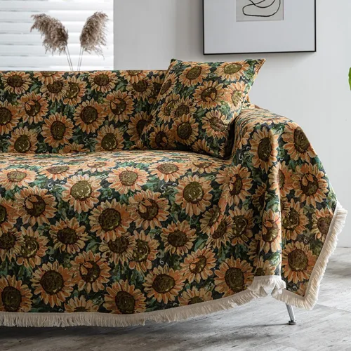 Vista 30 de vctops Fundas de sofá jacquard vintage para sofá seccional patrón de pájaros funda de sofá con flecos para perros fundas de sofá de dos plazas funda