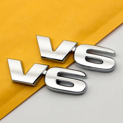 Vista 3 de 2pcs Metal Chrome V6 Motor Badge Sport Turbo Sticker Car Trunk Emblema Calcomanía (negro)