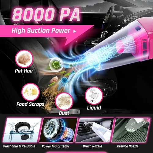 Vista 2 de Kit de Detallado de Auto de 38 Piezas, Limpiador de Interiores con Aspiradora Portátil de Alta Potencia, Kit de Lavado de Auto con Juego de Cepillos