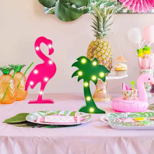 Vista 6 de AceList Tropical Luau Party Supplies Flamingos Palm Trees Sign Light para decoración de fiesta temática hawaiana cumpleaños dormitorio decoración