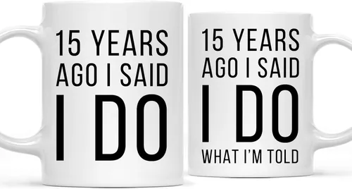 Vista 30 de Andaz Press Divertida taza de café de 11 onzas para parejas con texto en inglés "I Said I Do, I Said I Do What I'm Told", paquete de 2 con caja