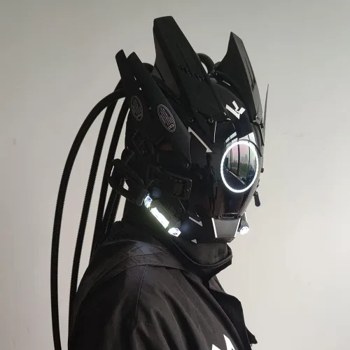 Vista 4 de KYEDAY Máscara punk cosplay para hombres, luz redonda con trenzas máscara Cosplay Halloween Fit fiesta festival música accesorios