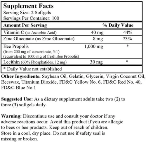 Vista 8 de Nu-Health Super III Natural Bee Propolis, Vitamina C Zinc, 200 cápsulas blandas