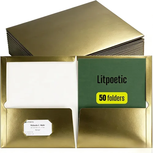 Vista 10 de Paquete de 25 carpetas de papel laminado brillante con 2 bolsillos profundos y ranura para tarjetas de visita, capacidad para 100 hojas de papel