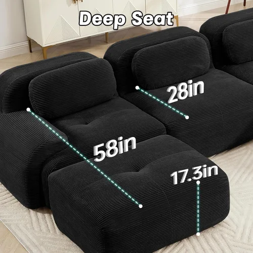 Vista 6 de Sofá sin hueso de 82 pulgadas, cómodo sofá cama de dos plazas, sofá comprimido con asiento profundo, sofá nube de pana para sala de estar