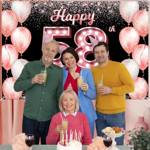 Vista 137 de Cartel de feliz cumpleaños décimo oro rosa, telón de fondo, saludos a 10 años, globos de confeti, decoración temática para niñas de 10 años
