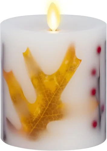 Vista 10 de Luminara Vela LED sin llama, de cambray suave, incrustada en concha y estrella de mar, pilar de llama móvil, cera real sin perfume con borde