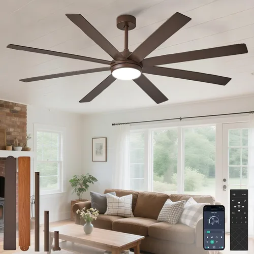 Vista 23 de Depuley Ventiladores de techo de 66" con luces: Ventilador de techo negro para interior/exterior para patios, sala de estar - 8 aspas Ventiladores