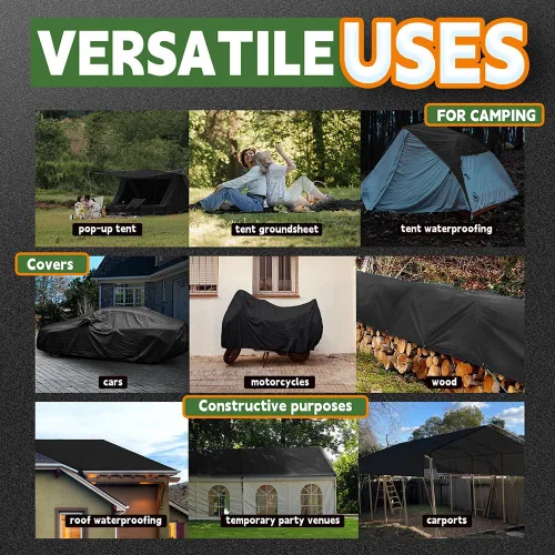 Vista 7 de RAINDEWAY Lona pequeña negra de 3x3 pies (paquete de 2), resistente a los rayos UV, lonas polivalentes de resistencia media impermeables, lona