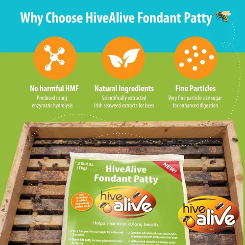 Vista 6 de HIVE ALIVE Fondant de alimento para abejas para alimentación de invierno, primavera y otoño, 2.2 libras x 15 unidades Paquete de 15 unidades de 2.2