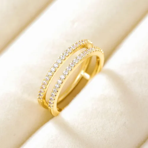 Vista 3 de Mameloly Alianzas de boda para mujer, delicadas circonitas cúbicas de media eternidad, apilables, refuerzo de compromiso, doble anillo tamaño 4-12