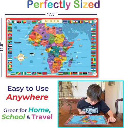 Vista 8 de Tot Talk Map of Africa Kids - Mantel individual educativo para niños, colección Part of Our World con actividades en la parte posterior, manteles