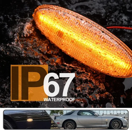Vista 6 de 2 luces LED ámbar RX7 dinámicas secuenciales intermitentes laterales para Maz'da RX7 (FD) PREMACY (CP) 23 (BA) 323 (BJ) 626 (GF/GW), luces