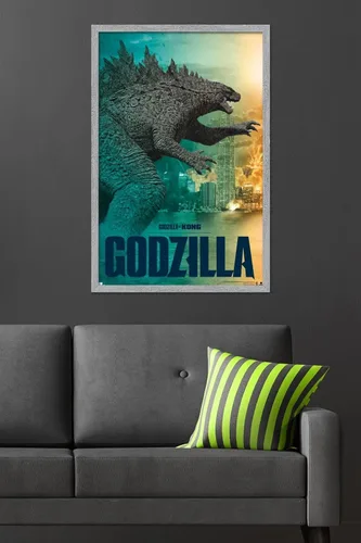 Vista 6 de Trends International Godzilla vs Kong - Póster de pared Godzilla, 34 pulgadas de largo x 22.4 pulgadas, versión enmarcada gris