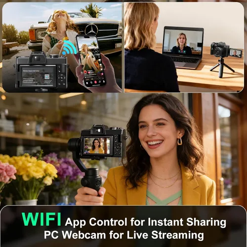 Vista 4 de Cámaras digitales para fotografía con control WiFi y aplicación, cámara de vlogging Ture 4K y 48MP para YouTube, compacta