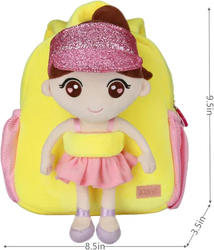 Vista 2 de JCFAFWR Mochilas para niñas de 2 a 4 años, mochila ligera y bonita para niños, mochila desmontable de felpa para preescolar, amarillo-M, Mochila