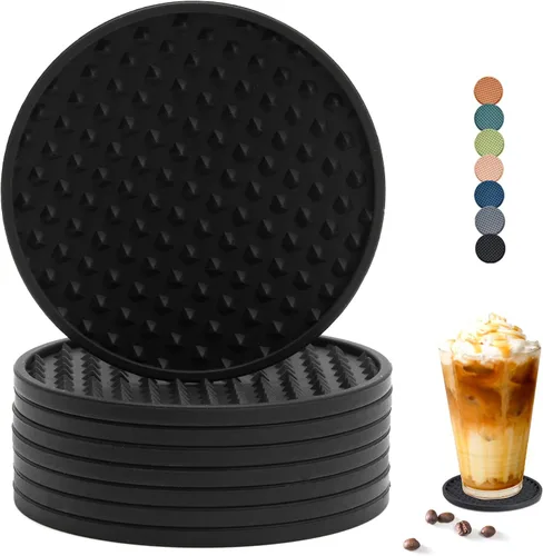 Vista 11 de Coga Juego de 6 posavasos con soporte, posavasos de silicona para cualquier tipo de mesa, mesas de madera, piedra, aptos para lavavajillas Paquete