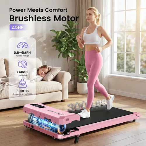 Vista 5 de Pink Walking Pad with Vibration Plate: Under Desk Treadmill with Incline
