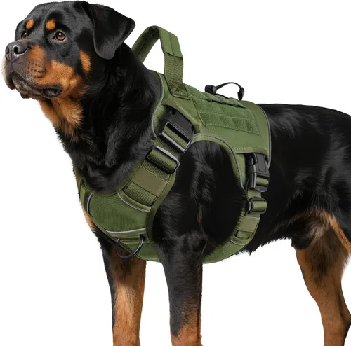 Vista 24 de WINGOIN Arnés táctico negro para perros pequeños, arnés resistente sin tirones con asa, arnés militar reflectante ajustable K9 para mascotas