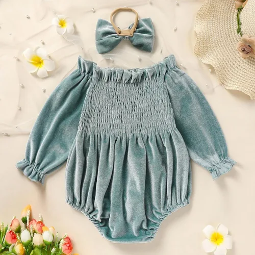 Vista 38 de GRNSHTS Ropa de primer cumpleaños para niña de terciopelo de un año de edad, mameluco de manga larga + diadema, 2 piezas de trajes de pastel