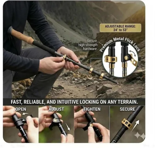 Vista 3 de Montem Bastones de senderismo de fibra de carbono – Bastones de senderismo ultraligeros 3K, plegables y ajustables con agarre de corcho, bastones