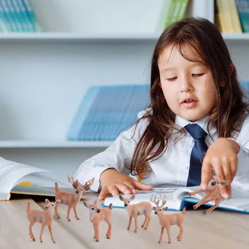 Vista 6 de Juego de animales salvajes del bosque, juego de figuras de ciervos de cola blanca, juguetes de decoración de escena de Navidad, accesorios