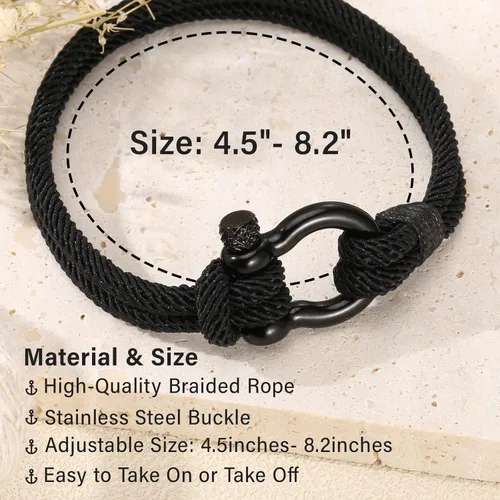 Vista 2 de Joyas y tarjetas de regalo de cumpleaños para hombres, adolescentes, niños, pulsera náutica negra, regalo de feliz cumpleaños para 13, 14, 15, 16