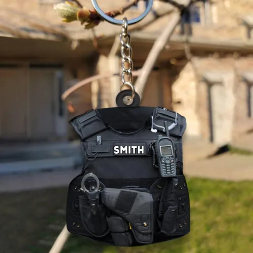Vista 3 de Llavero personalizado para oficiales de policía, regalo de policía personalizado para él, llavero de policía personalizado, regalos de policía
