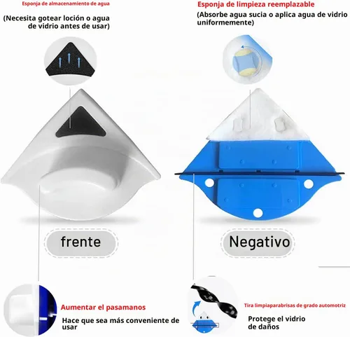 Vista 3 de Herramienta magnética para limpiar ventanas, limpiador de vidrio, limpiador de ventanas de doble cara, cepillo de limpieza de ventanas para limpieza