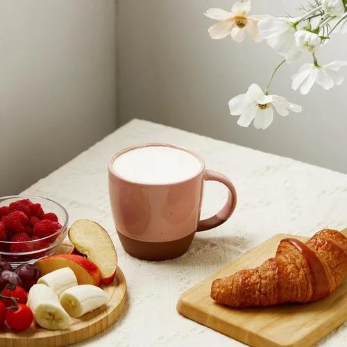 Vista 6 de Juego de 6 tazas de café de cerámica en color Morandi (grandes), tazas de café de 18 oz con asa, taza de café con leche, taza grande para mujeres